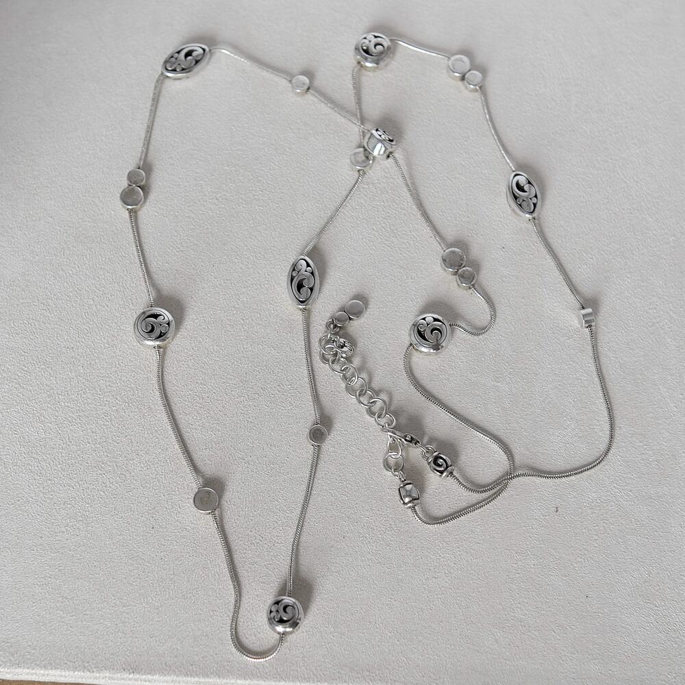 Brighton Contempo Long Station Chain Necklace Scrolled Silver Plated 38" Retired